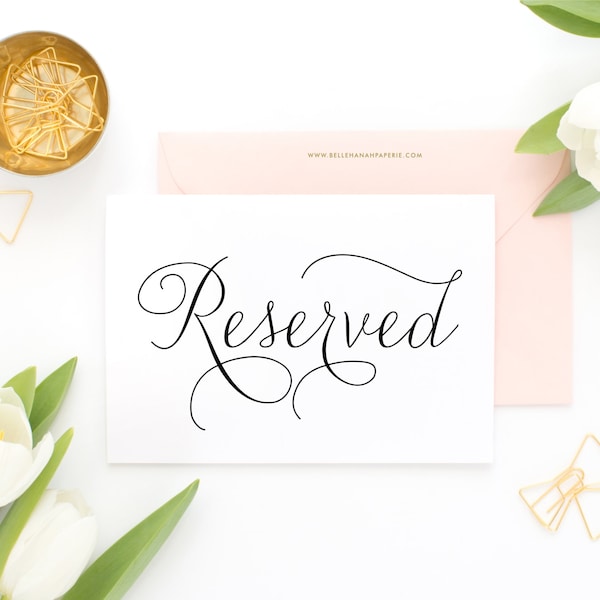 Printable Reserved Wedding Sign - 5x7 Modern Calligraphy Reserved Wedding Sign - Reserved Card- Wedding Printables - Instant Download