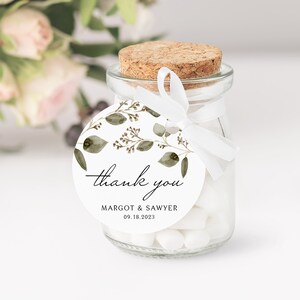 Stampabile verde rustico Grazie Gift Tag Sticker Template - 2x2 Seed Eucalyptus Wedding Favor Tag Sticker - Circle o Square Tag SE05