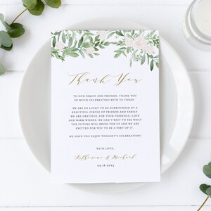 Printable Greenery Wedding Thank You Card Template Editable Watercolor Greenery and White Flowers Garland Thank You Table Card DIY GWF23 image 2