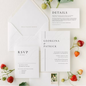 Printable Minimalist Wedding Invitation Set Template - Simple Lines Wedding Invite, RSVP, Details Card -Editable Wedding Suite Templett ST25