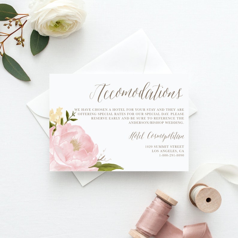 Printable Wedding Invitation Set Template DIY Watercolor Blush Pink Peonies Wedding Invitation, RSVP & Enclosure Card Instant Download image 4