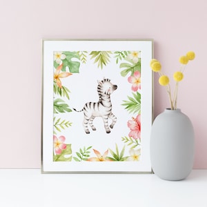 Impression imprimable chambre de bébé zèbre - 8 x 10 aquarelle mignon zèbre chambre d'enfant chambre d'enfant - signe de shower de bébé safari tropical - téléchargement immédiat SF87