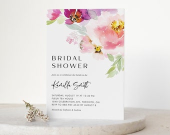 Printable Spring Floral Bridal Shower Invitation Template - DIY Watercolor Pastel Pretty Flowers Bridal Shower Evite - Editable Invite FP5