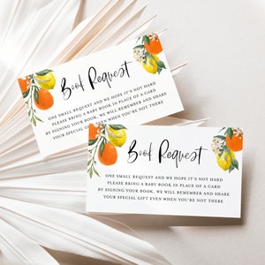 Afdrukbare citrusboekaanvraagkaart - aquarel botanische citroenen en sinaasappels zomer babyshowerboek voor babykaart - directe download BC85