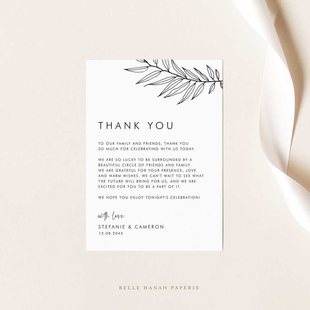 Printable Minimalist Wedding Thank You Card Template - DIY Simple ...