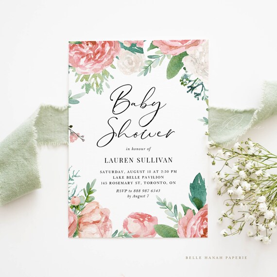 Printable Garden Roses Baby Shower Invitation Template | Etsy