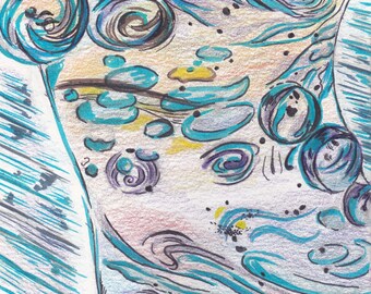 art print of abstract mixed media color pencile drawing