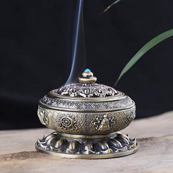 Gold Engraved Incense Burner Bohemian Home Decor Carved Etsy
