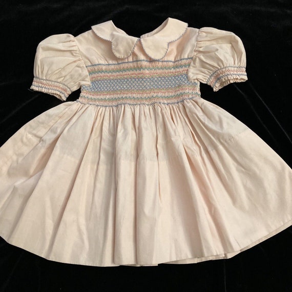 Handmade Baby Dress Vintage Smocked Blush Pink Puf