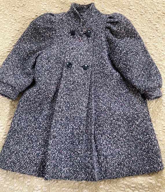 Vintage Winter Coat Girls Size 5 Wool Blend Black… - image 1