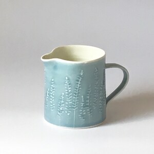 Blue heather wide jug - porcelain jug - handmade jug