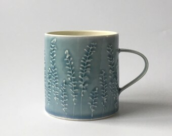 Breakfast Cup - Blue, Heather Pattern - handmade hand thrown porcelain ceramic mug