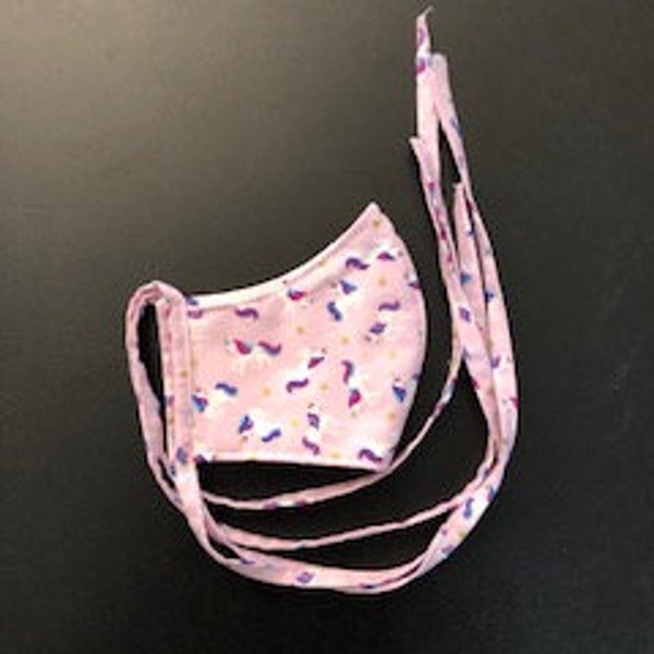 Pink Unicorns Facemask with Ties and Nosewire