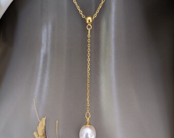 Collar de perlas en forma de lágrima, bañado en oro de 18 k y plata de ley