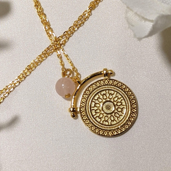 Gold Mandala Pendant Boho Necklace Dainty Spiritual Necklace Universe Necklace Minimalist Birthday Medallion Coin Mindfulness Bohemian Zen