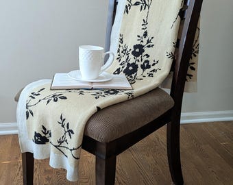 Manta de jacquard 100 % algodón beige y negra / Calidad heredada / Manta de lujo para todas las estaciones / Certificación OEKO TEX / Manta de picnic