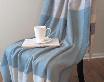 Manta de lana de cordero verde salvia / Manta tejida a cuadros suaves / Manta de picnic