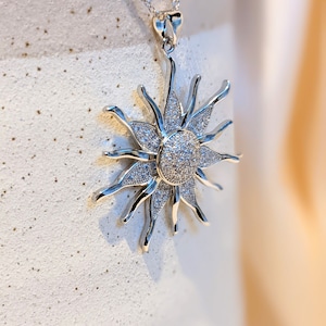 Sterling Silver Sun Necklace, Sun Necklace, Sunburst Necklace, Minimalist, Dainty Sun Necklace, Sun Charm Necklace Sun Pendant Celestial Sun