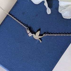 Sterling Silver Dove Necklace, Peace Dove Charm, Bird Necklace, Dainty Necklace, Delicate Necklace, Tiny Bird Necklace, Bridesmaid Gift