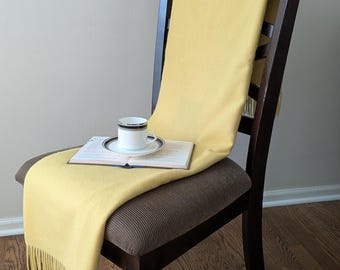 Manta de cachemira y lana amarilla / Manta acogedora para sofá / Decoración de lujo para el hogar / Manta de lana