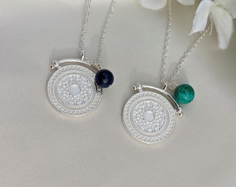 Collar con colgante de mandala de plata de ley, cuentas de piedras preciosas, joyería espiritual bohemia