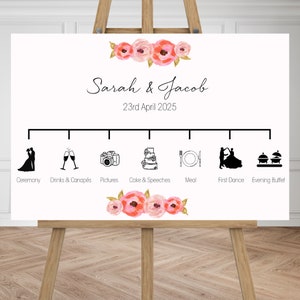 Digital Wedding timeline sign, welcome sign, wedding itinerary, order of events, ceremony timeline, Order of the day, wedding timeline