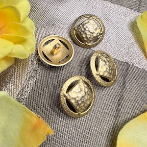 Vintage Hammered Brass Shank Buttons: 1950s Metal Set of 4