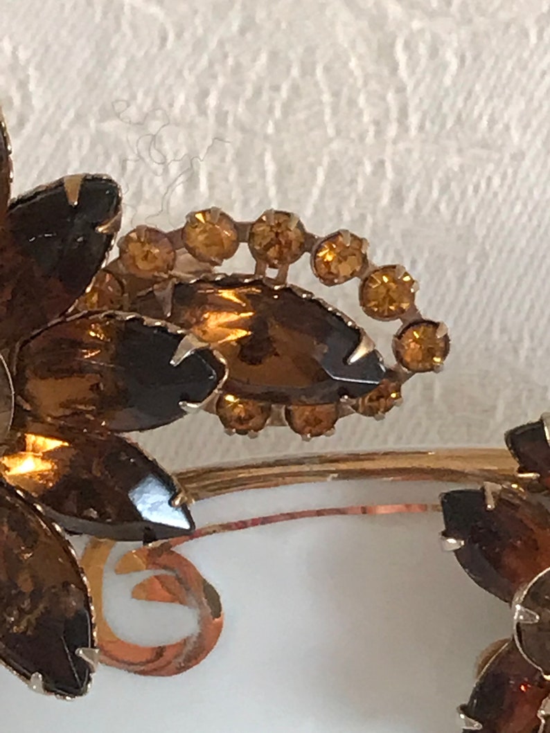 circa 1960/'s Vintage Amber Brown Rhinestone Brooch with matching Earrings Hair Brooch Bridal Wedding Jewelry