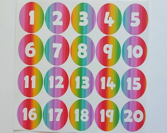 Vinylstickers met felle regenboogstrepen cijfers in de klas