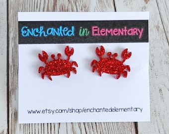 Crab Glitter Resin Stud Earrings