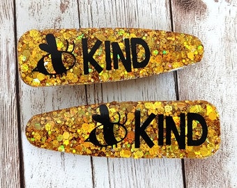 Bee Kind Glitter Resin Hair Clips (Set of 2)