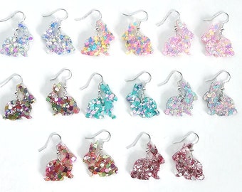 Spring Bunny Glitter Resin Earrings