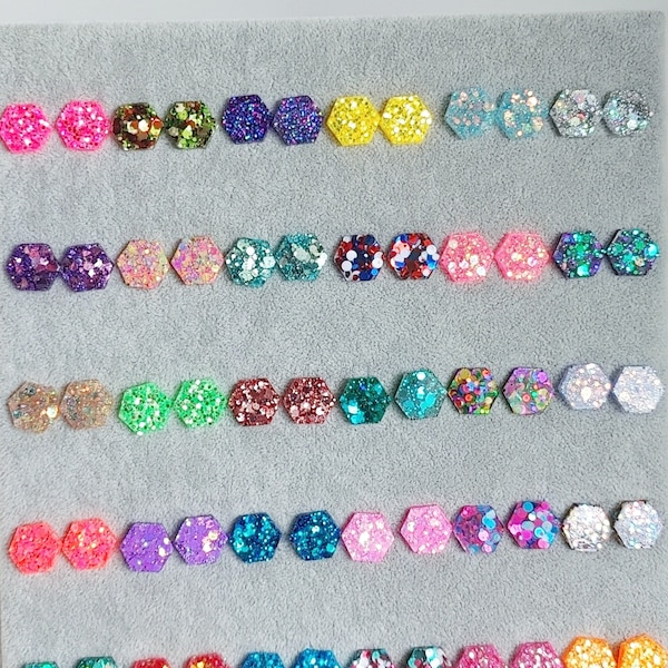 Large Hexagon Glitter Resin Stud Earrings