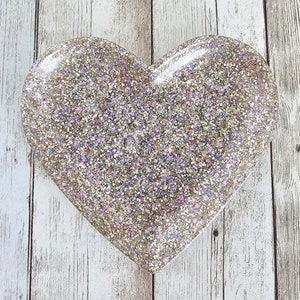 Champagne and Pastel Glitter Heart Resin Trinket Tray