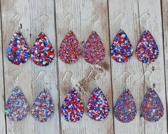 Red, White, and Blue Glitter Resin Earrings