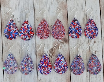 Red, White, and Blue Glitter Resin Earrings