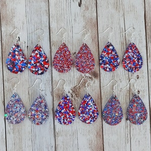 Red, White, and Blue Glitter Resin Earrings