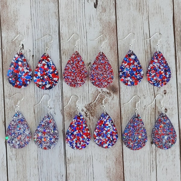 Red, White, and Blue Glitter Resin Earrings