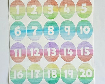 Aquarel regenboogstrepen nummer vinyl klasstickers