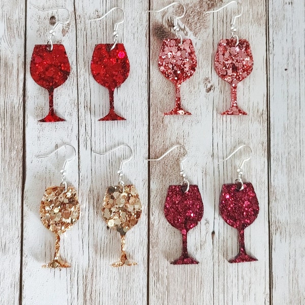 Wine Glass Glitter Resin Earrings