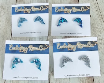 Dolphin Glitter Resin Stud Earrings