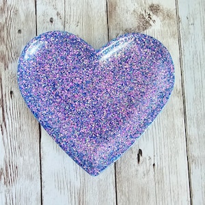 Purple Mix Glitter Heart Resin Trinket Tray