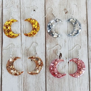 Small Crescent Moon Glitter Resin Earrings
