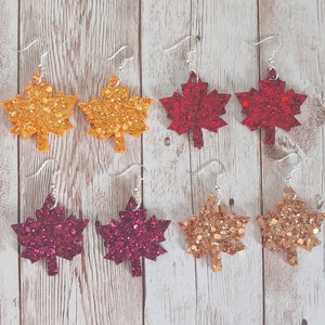 Fall Leaf Glitter Resin Earrings