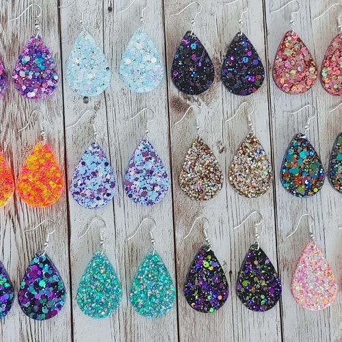 Special Deal Glitter Resin Teardrop Earrings Etsy