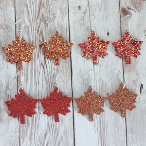 Fall Leaf Glitter Resin Earrings