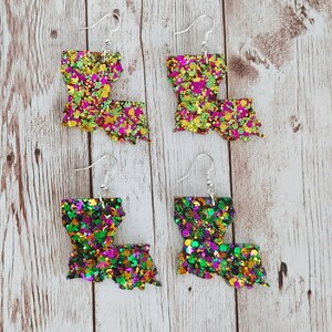 Louisiana Mardi Gras Glitter Resin Earrings