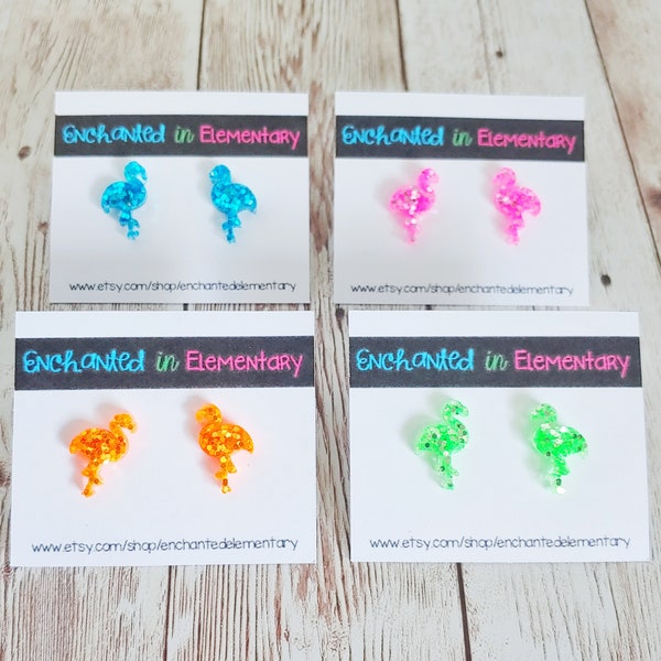 Glitter Resin Flamingo Stud Earrings