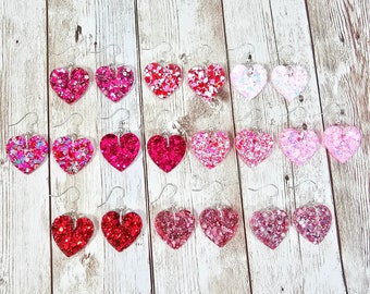 Valentine Hearts Glitter Resin Earrings