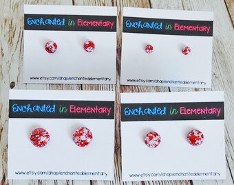 Candy Cane Mix Glitter Resin Circle Stud Earrings